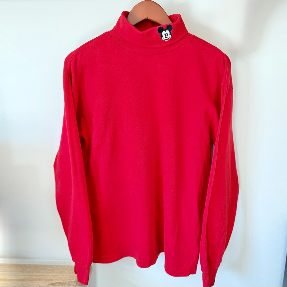 Vintage 90s Mickey & Co. Mickey Mouse Turtleneck Long Sleeve Medium Red Disney